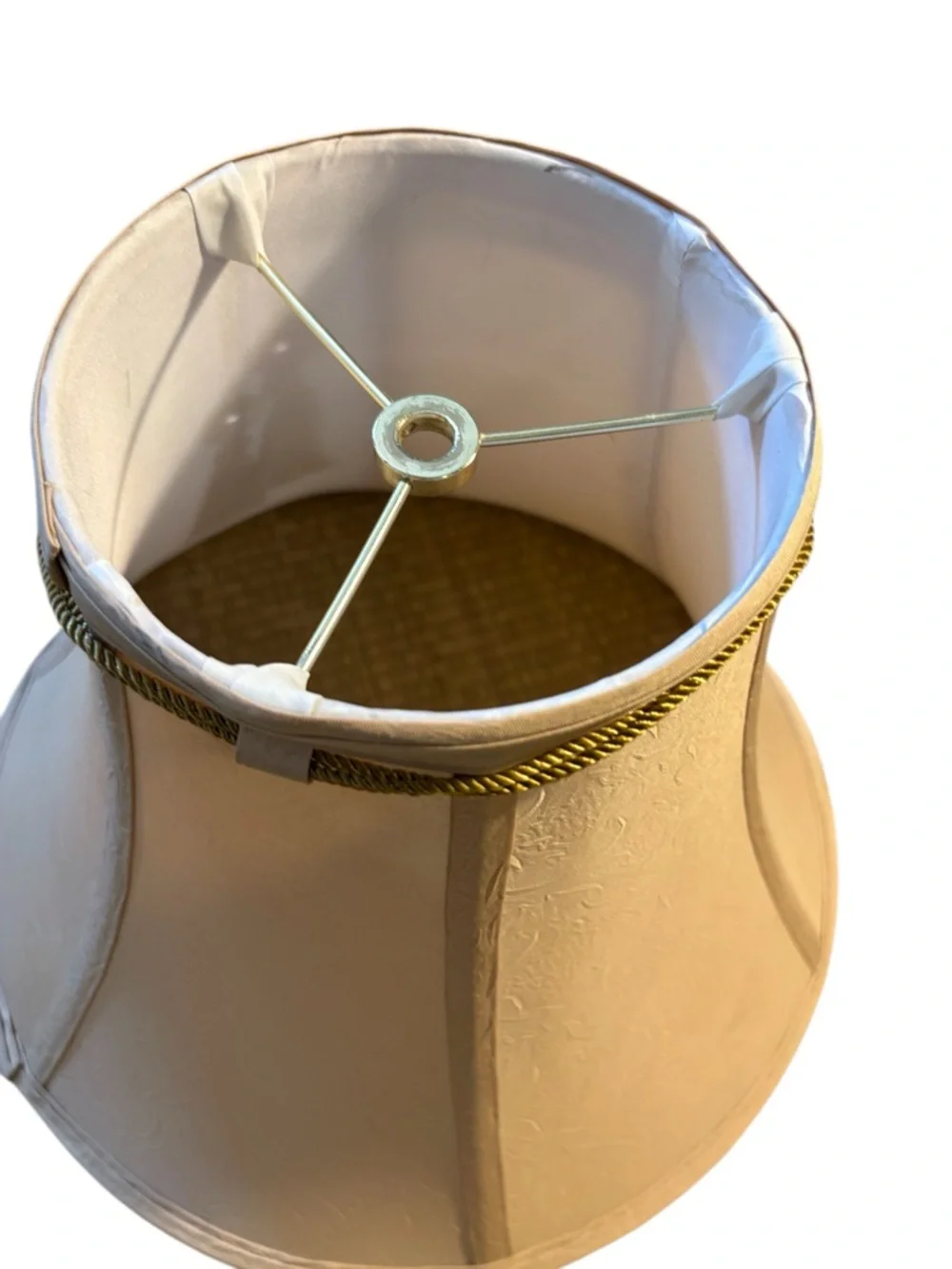 Luxury Tasseled Bell Lampshade – Textured Peach Moiré & Braided Gold Cord Finial